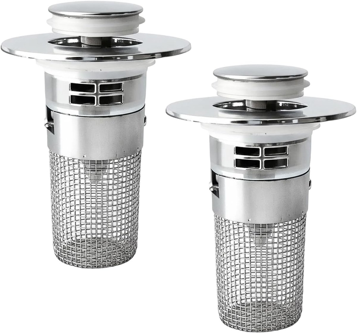 Wastafelstoppen met afvoerzeef, 34-40 mm pop-up afvoerventiel voor badkamer, haarfilter en effectieve afvoeroplossing voor opzetwastafels