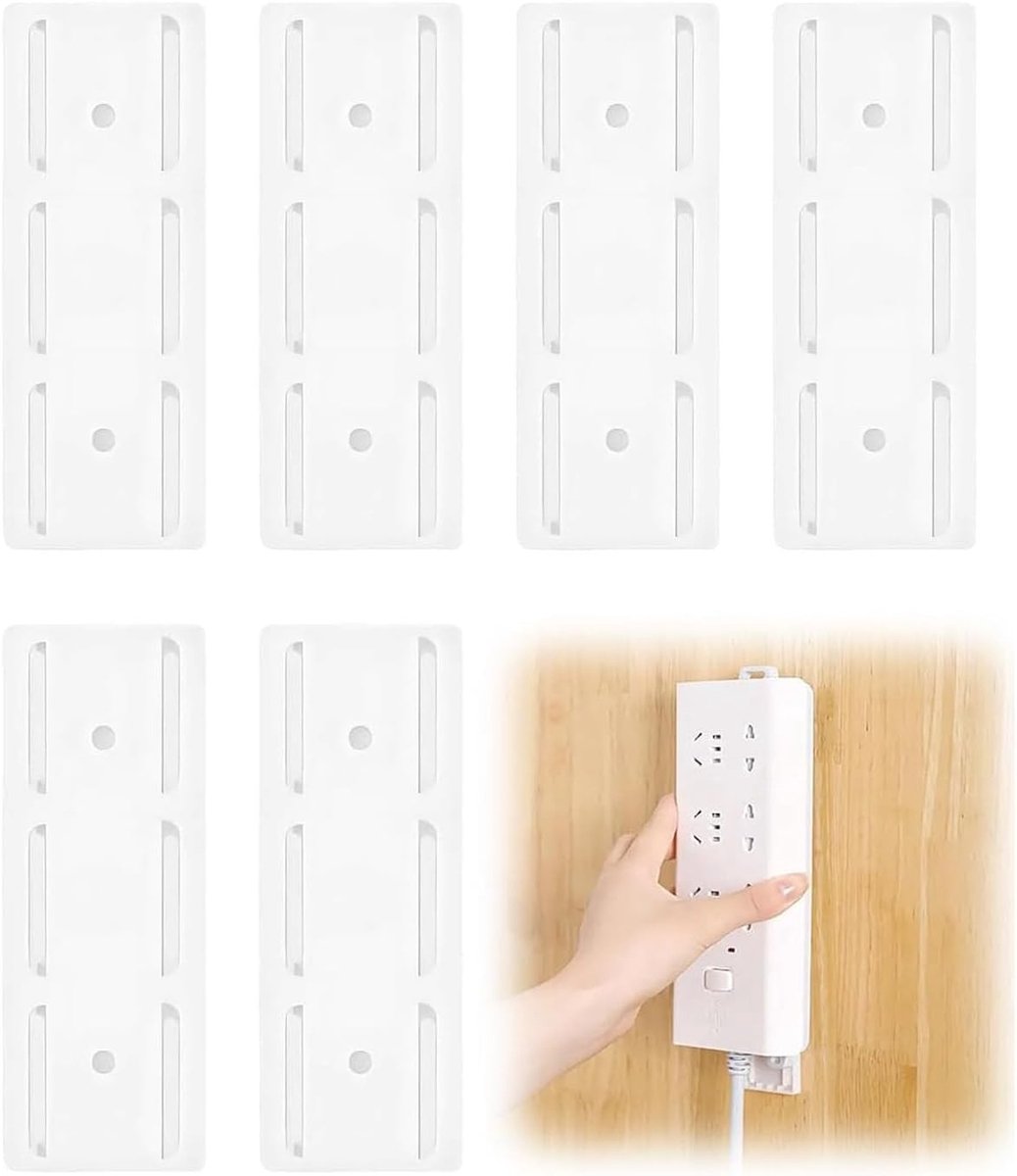 Set van 6 wandbeugels voor stopcontacten zonder boren, kabelorganisatie voor keuken, kantoor en huis, robuuste en verstelbare montageoplossing