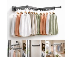 YQLAFT droogrek inklapbaar - Aluminium droogrek 126cm - Wanddroogrek ophangbaar - wasrek inklapbaar - 180° draaibare armen en 360° verstelbare scharnieren - Ideaal voor kleine woningen - droogrek hangend - Wasrek hangend - Kledingrek - Grijs
