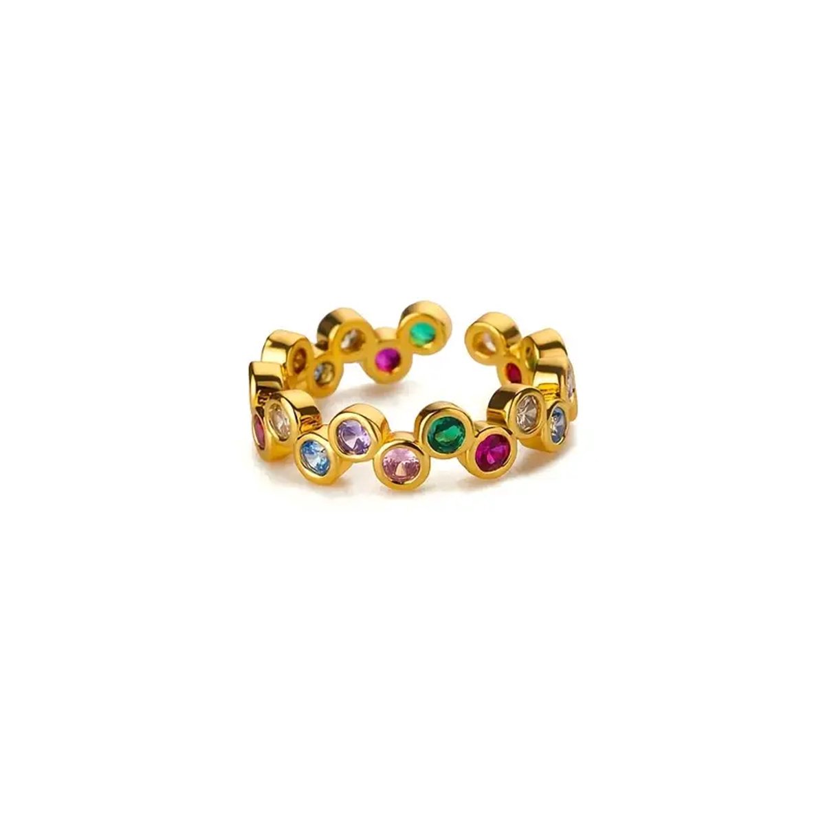Matthew Studio® Dames Ring - Goudkleurig - Verstelbare Ring - Gekleurde Stenen - Multicolor - RVS