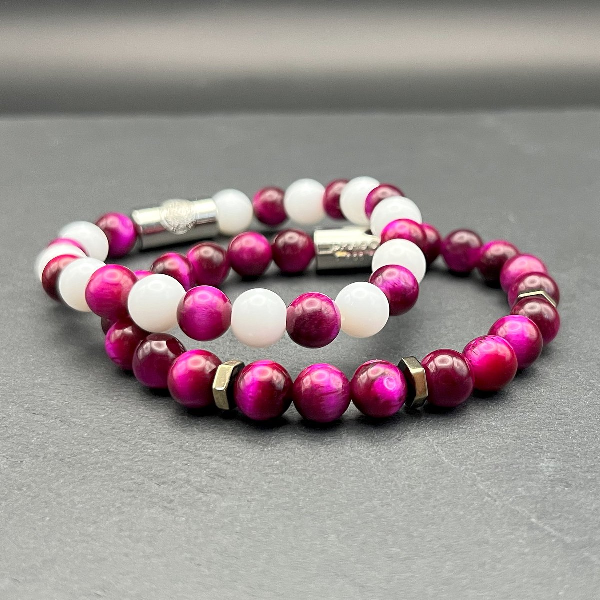 Dragon Bracelets® - Dames Armband - Essentials Raspberry Duo - Roze - Wit - Natuurstenen - Set van 2