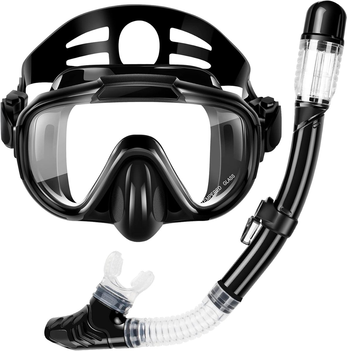 MODFU Snorkelmasker met Snorkelbuis – 2-in-1 Set – 180° Panoramisch Zicht – Anti-condens Glas – Verstelbare Siliconen Band – Voor Volwassenen – Zwart