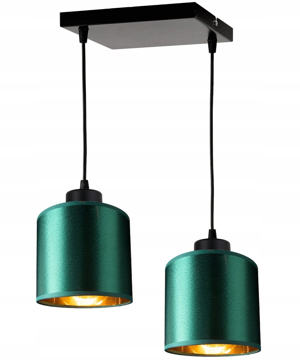 Hanglamp met Groene Stoffen Kap en Gouden Binnenkant - E27