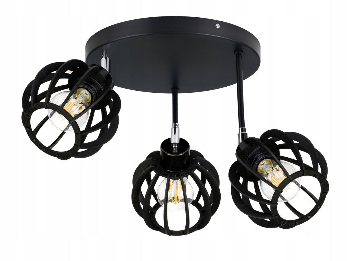 Zwarte Loft Hanglamp met Houten Kap voor 3x E27