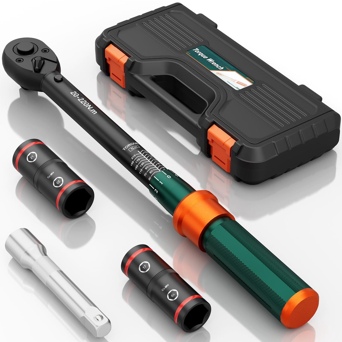 NADOKHI Dynamometer Wrench 1/2, 20-220 Nm, 4-piece torque wrench set with extensions 150 mm, double socket 17mm/19 mm - ShopVlot
