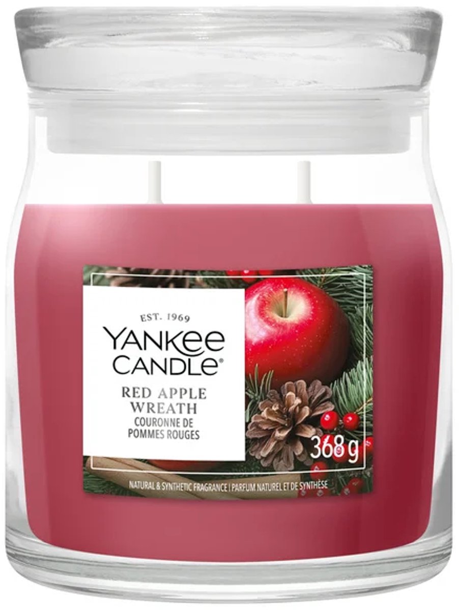 Yankee Candle Red Apple Wreath Medium Geurkaars - 50 branduren - 2 lonten Rood