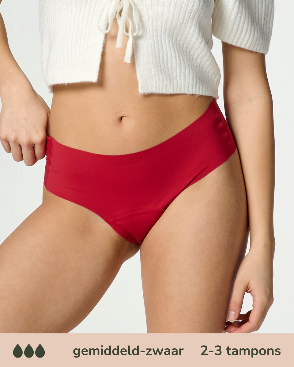 Moodies menstruatie ondergoed - hiphugger lasercut - gemiddeld-zwaar kruisje - maat XL - Rood