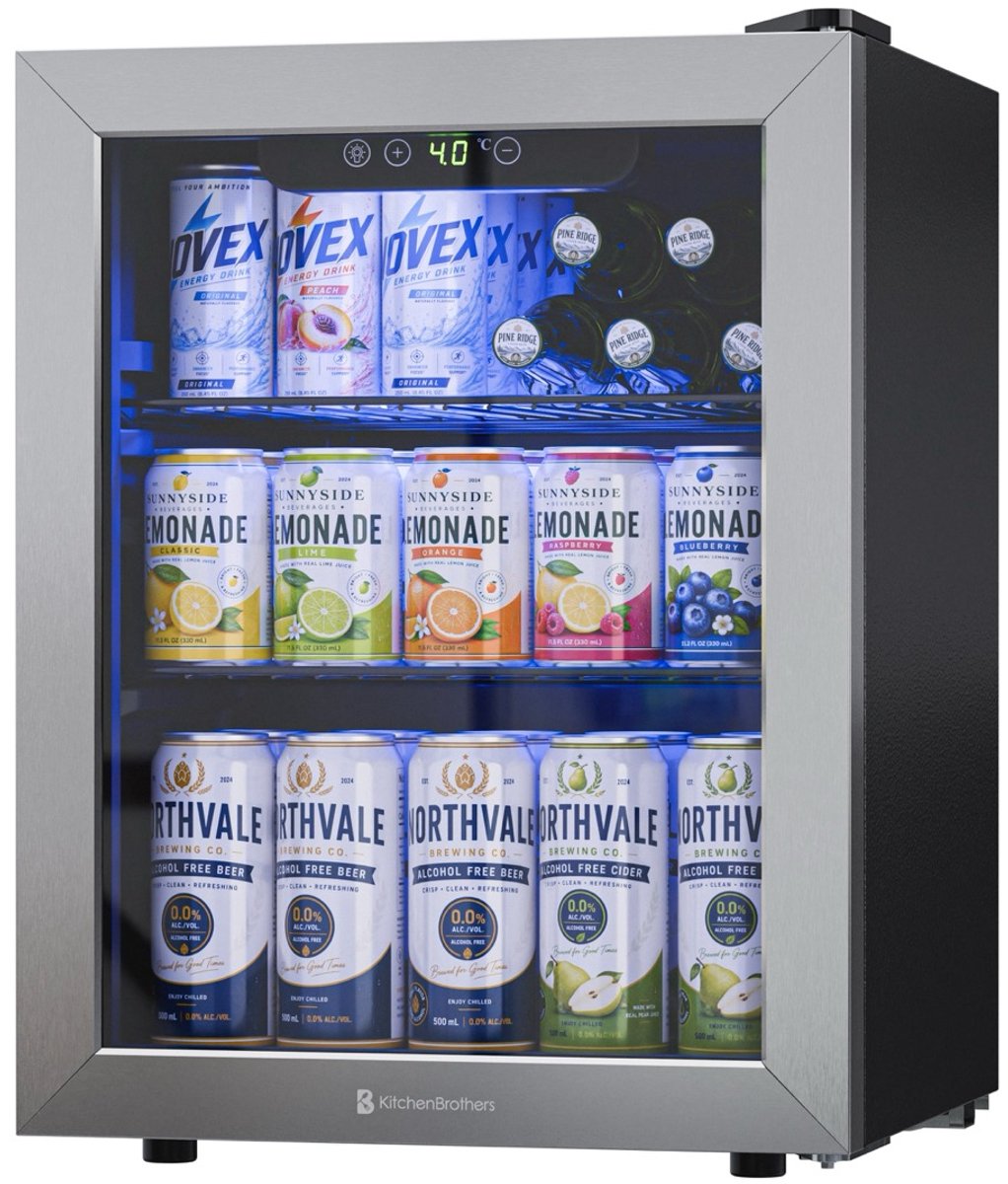 KitchenBrothers Drankkoelkast - 48L - Mini Koelkast - Glazen Deur - Minibar - 68 Blikjes - Zwart