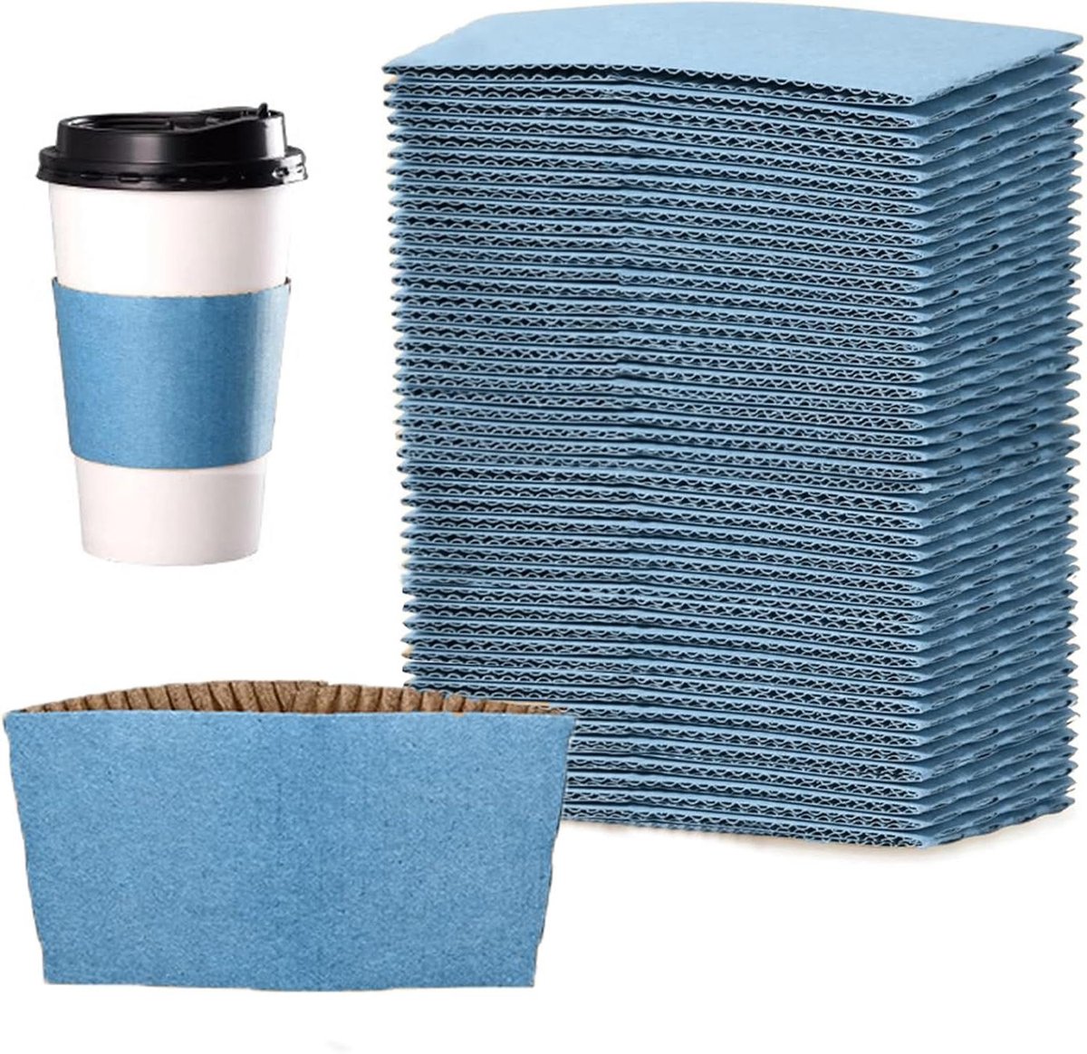 Wegwerpbekerhoezen - Papieren isolatie - Warme dranken - Gegolfd beschermend ontwerp - 200 stuks - Blauw
