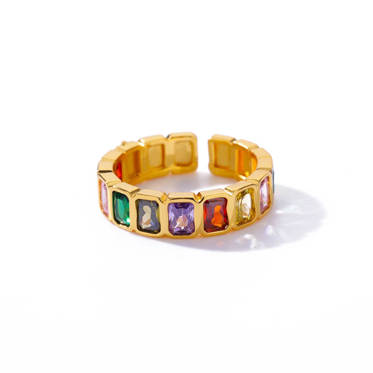 Matthew Studio® Dames Ring - Goudkleurig - Verstelbare Ring - Gekleurde Stenen - Multicolor - RVS