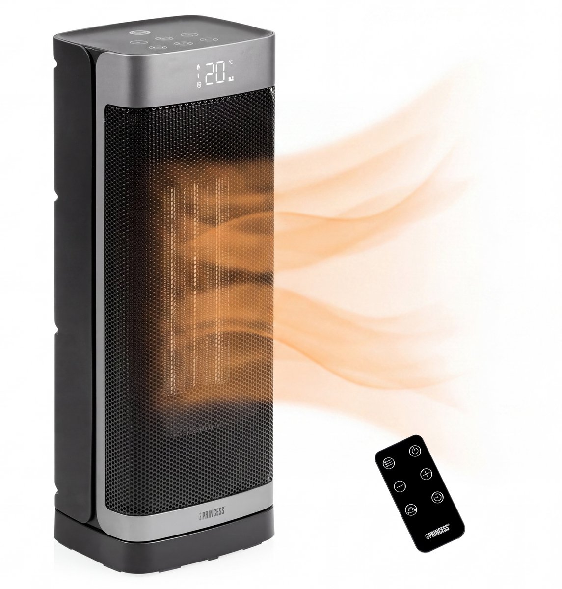 Princess Keramische Kachel - Ceramic Heater - 2000W - Timer 1-24 uur - Afstandsbediening - Oscillatie 60° - Zwart/Zilver - 344540