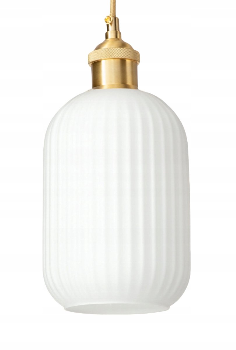 Gouden Glazen Hanglamp Torino Slim - Geribbeld Melkwit