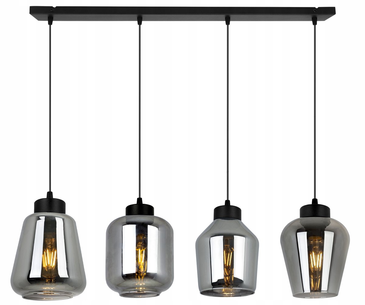Moderne Hanglamp Glas Zwart/Grijs E27 4 lichtpunten