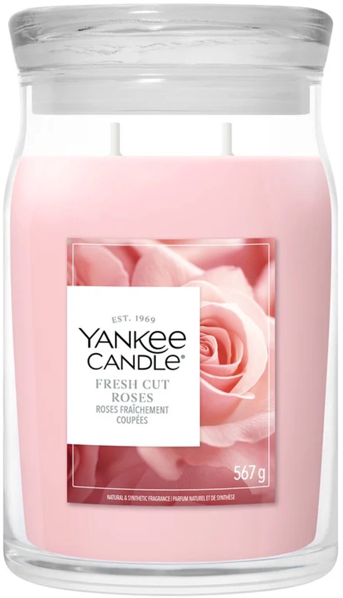 Yankee Candle Fresh Cut Roses Large Jar Geurkaars - 90 branduren - twee lonten Roze