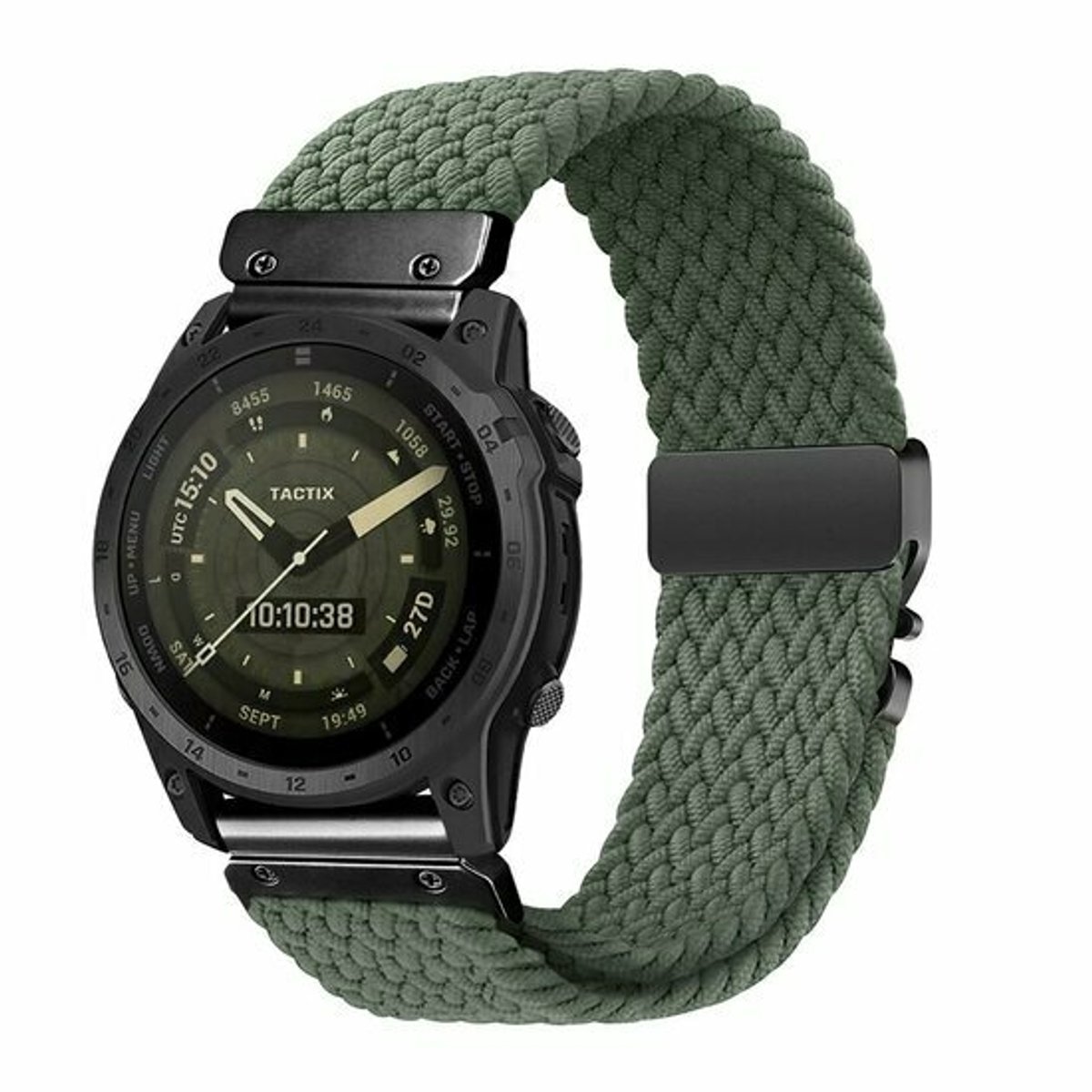 By Qubix - Geschikt voor Garmin bandje - 20mm Quickfit - Braided nylon band met parachute sluiting - Groen - Geschikt voor Garmin Fenix 9 / 9 pro - 43mm
