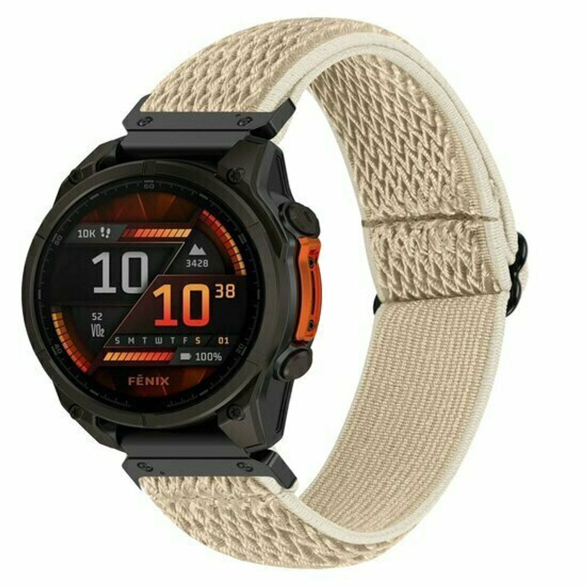 By Qubix - Geschikt voor Garmin bandje - 20mm Quickfit - Elastische Solo Loop nylon bandje - Beige - Geschikt voor Garmin Fenix 9 / 9 pro - 43mm