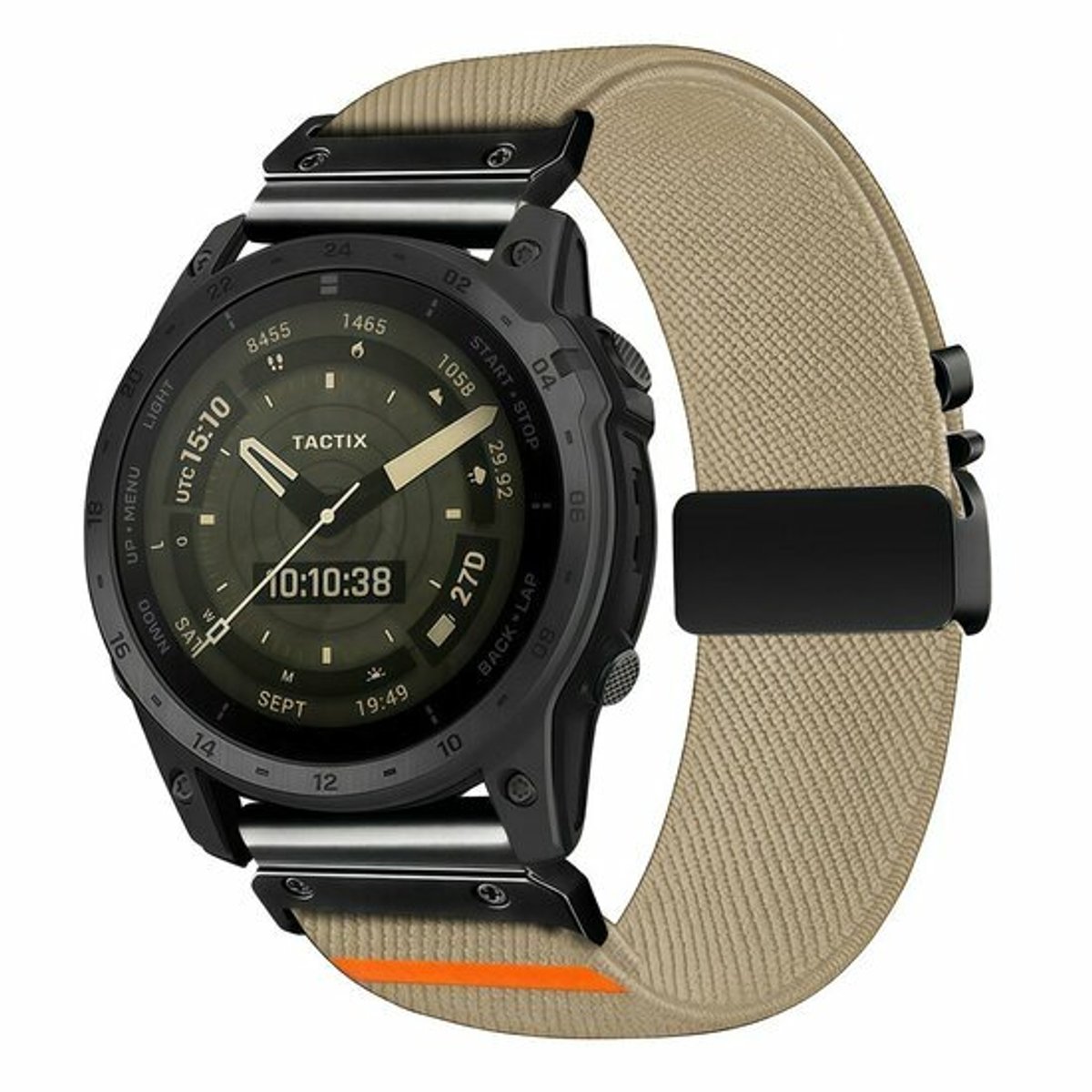 By Qubix - Geschikt voor Garmin bandje - 22mm Quickfit - Nylon bandje met parachute sluiting - Beige - Geschikt voor Garmin Fenix 9 / 9 pro - 47mm