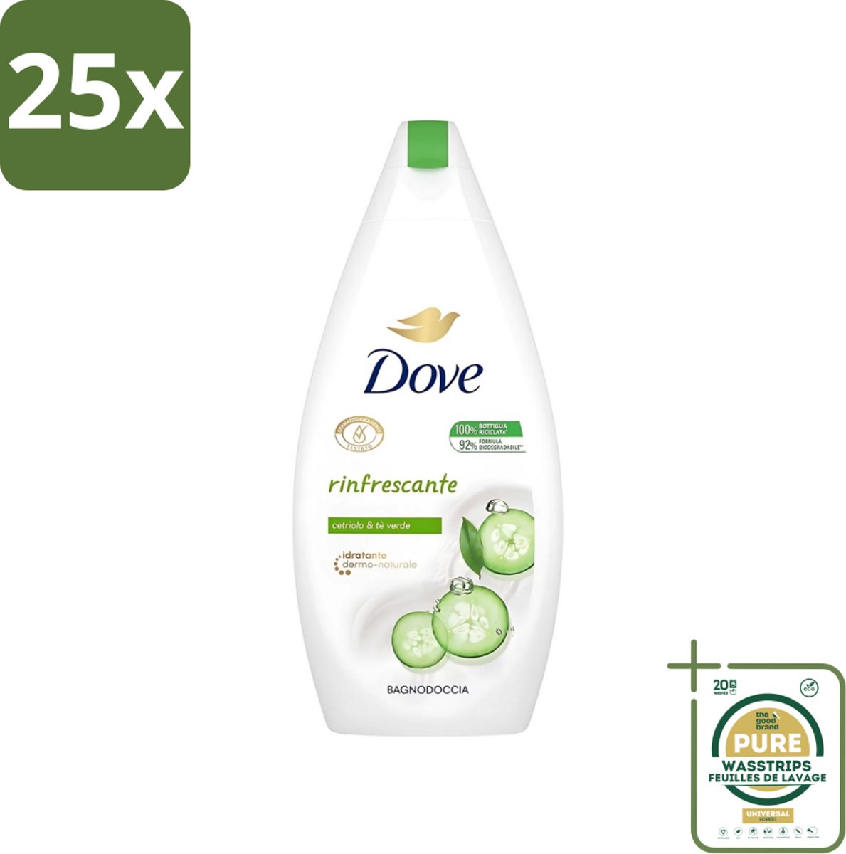 25 x Dove - Douchegel - Refreshing - Komkommer & Groene thee - Verfrissend - 400 ml - Grootverpakking - Douchegel - Frisheid - Verfrissend - Kalmerende Scrub - Uitdroging Voorkomen