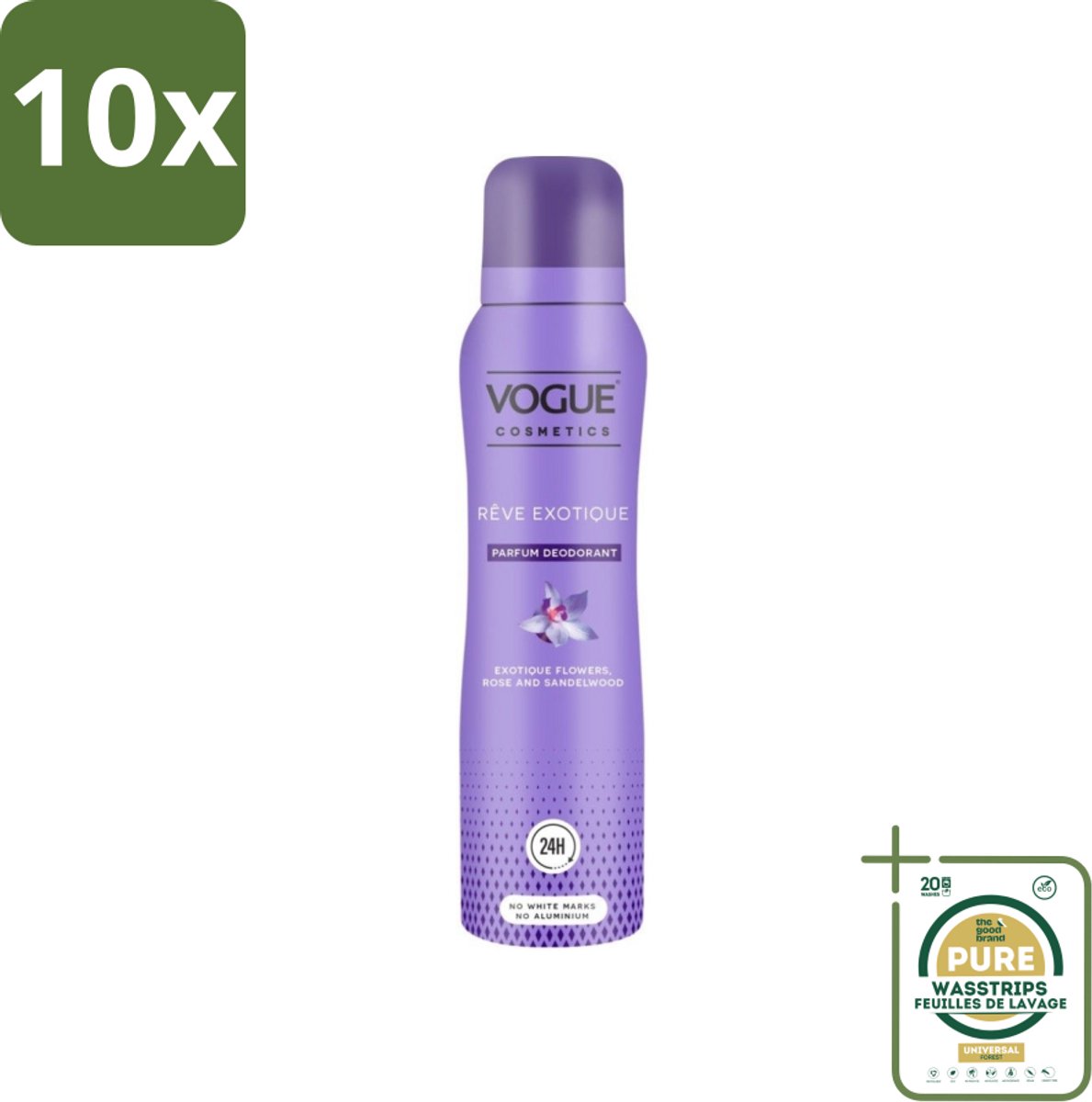 10 x Vogue Reve Exotique Parfum Deodorant 150 ml - Grootverpakking - Parfum Deodorant - Deodorant Met Geur - Geurige Deodorant - 24 Uur Bescherming - Jasmijn Geur
