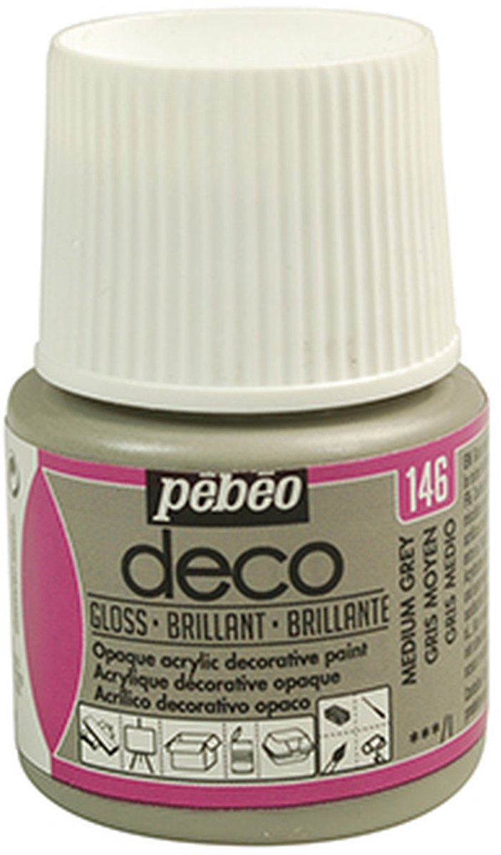 Verf medium grijs - acryl glanzend - 45 ml - Pébéo
