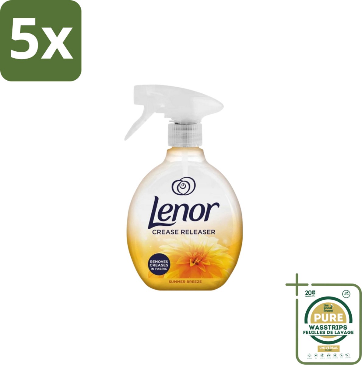 5 x Lenor – Crease Releaser Spray – Summer Breeze – Kreukverwijderaar & Textielverfrisser – 500 ml - Grootverpakking - Kreukverwijderaar - Textielverfrisser - Kleding Creëren - Katoen - Linnen