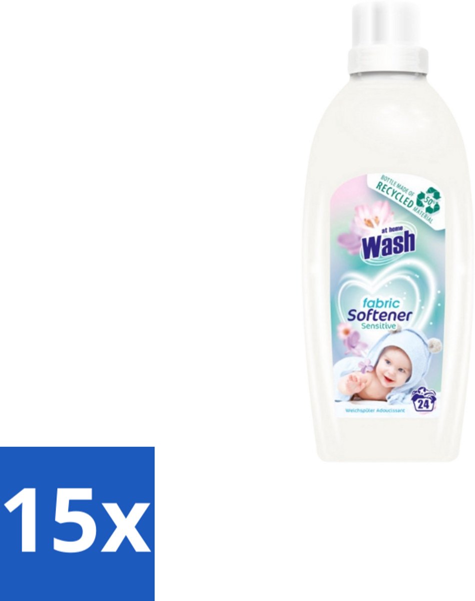 15 x At Home Wash – Wasverzachter Sensitive – Voor Babykleding – 750 ml - Babykleding Wasverzachter - Wasverzachter Voor Gevoelige Huid - Hypoallergene Wasverzachter - Wasverzachter Voor Pasgeborenen - Wasverzachter Voor Eczeem