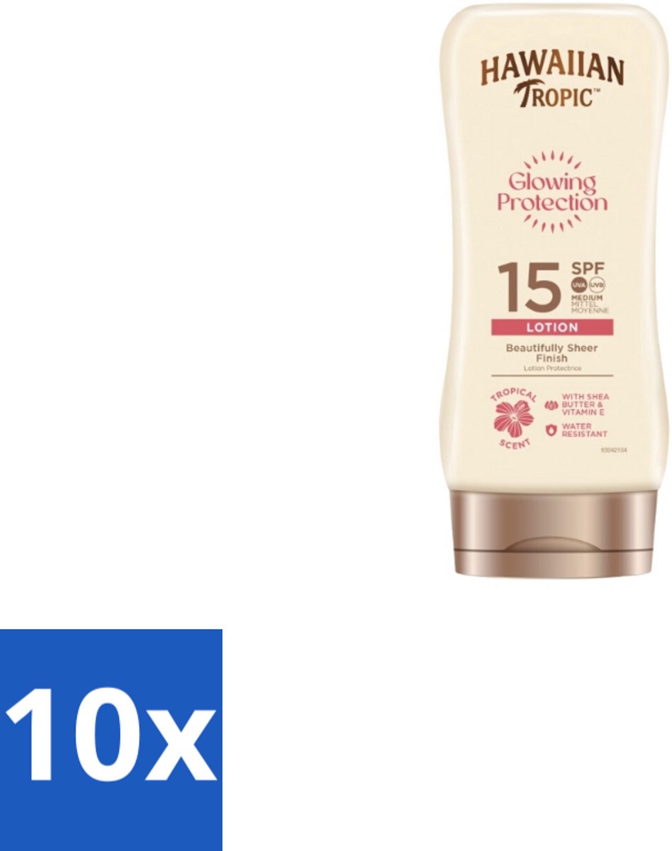 10 x Hawaiian Tropic – Zonnebrand Lotion – Satin Protection Ultra Radiance – SPF - Zonbescherming - Zonnebrandlotion - Huidbescherming - Stralende Huid - UV Bescherming