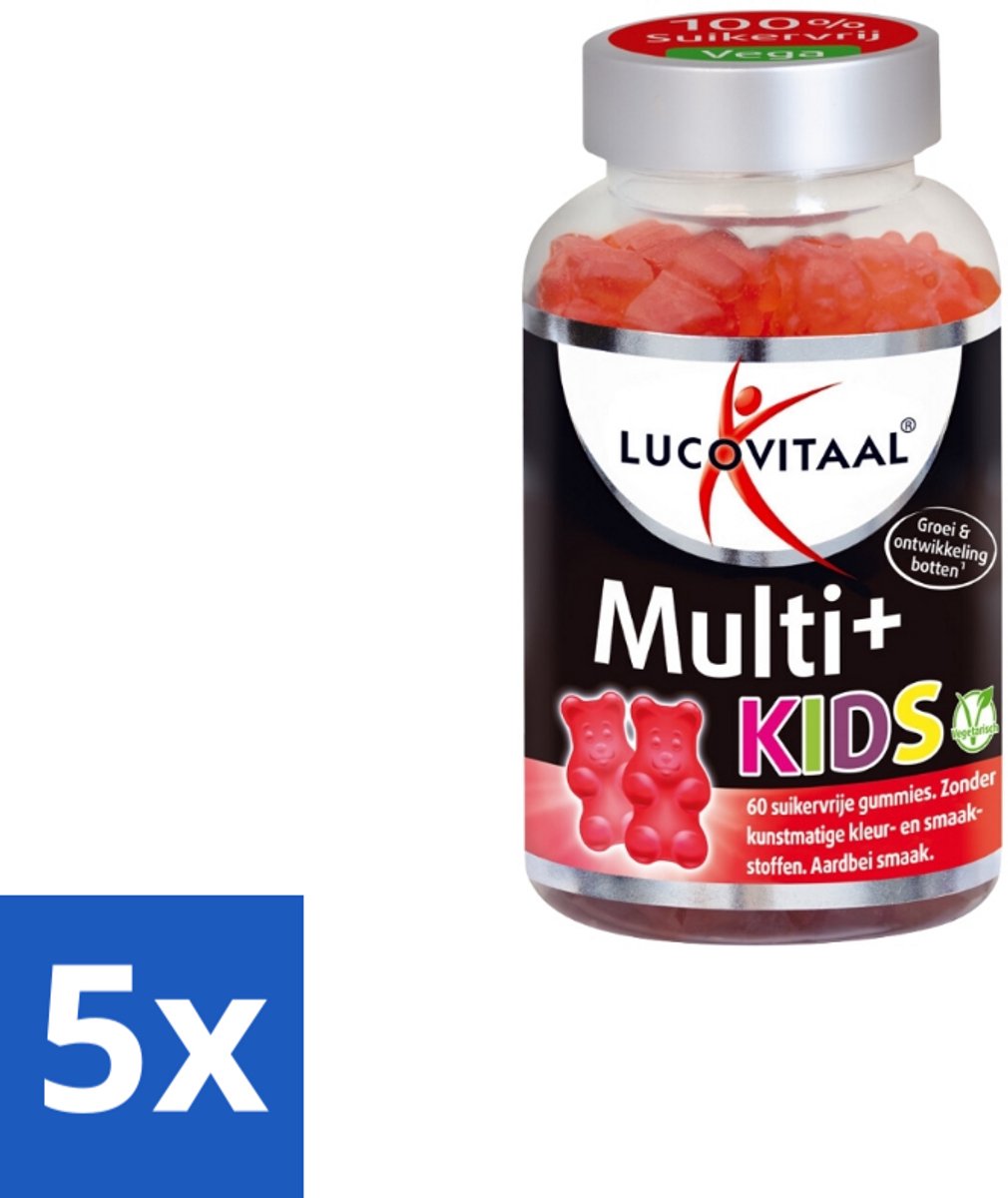 5 x Lucovitaal Vitamine Gummies Multi+ Kids 60 gummies - Multivitamine Gummies Voor Kinderen - Vitamine C Voor Kinderen - Vitamine D Voor Kinderen - Vitamine B12 Voor Kinderen - Suikervrije Gummies