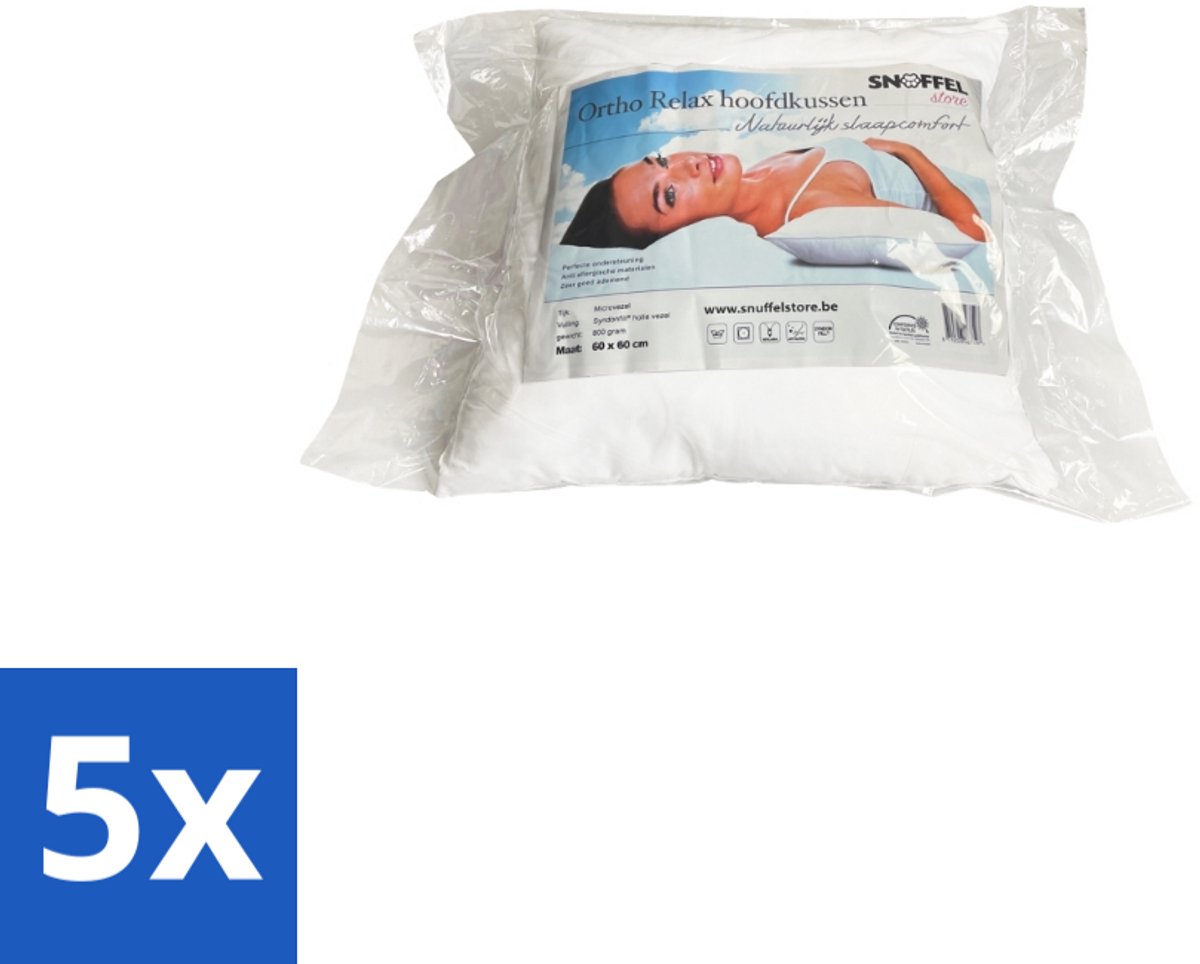 Ortho Relax 5 x Ortho Relax – Hoofdkussen – Luxe Hotelkwaliteit – Anti-Allergie 60 × 70 cm - Anti-snurk - Slaapcomfort - Nekondersteuning - Slaapomgeving - Hygiëne Wit