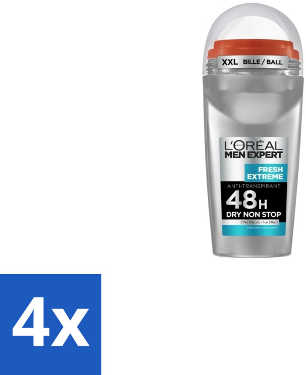 4 x L'Oréal Men Expert Deodorant Roller Fresh Extreme 50 ml - Anti-transpirant - Zweetbestrijding - Frisheid - Ice-effect - Deodorant Roller