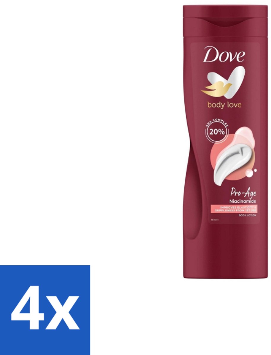 4 x Dove – Bodylotion – Body Love Pro Age – 400 ml - Hydratatie Huid - Bodylotion Voor Rijpere Huid - AHA Complex - Niacinamide - Huidverzorging