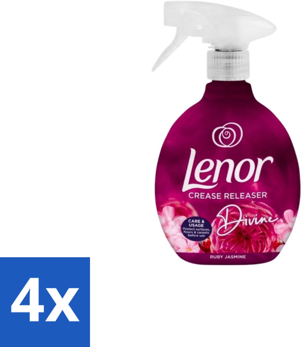 4 x Lenor – Crease Releaser Spray – Divine Ruby Jasmine – Kreukverwijderaar & Textielverfrisser – 500 ml - Kreukverwijderaar - Textielverfrisser - Crease Releaser - Kleding Opfrissen - Ruby Jasmine Geur