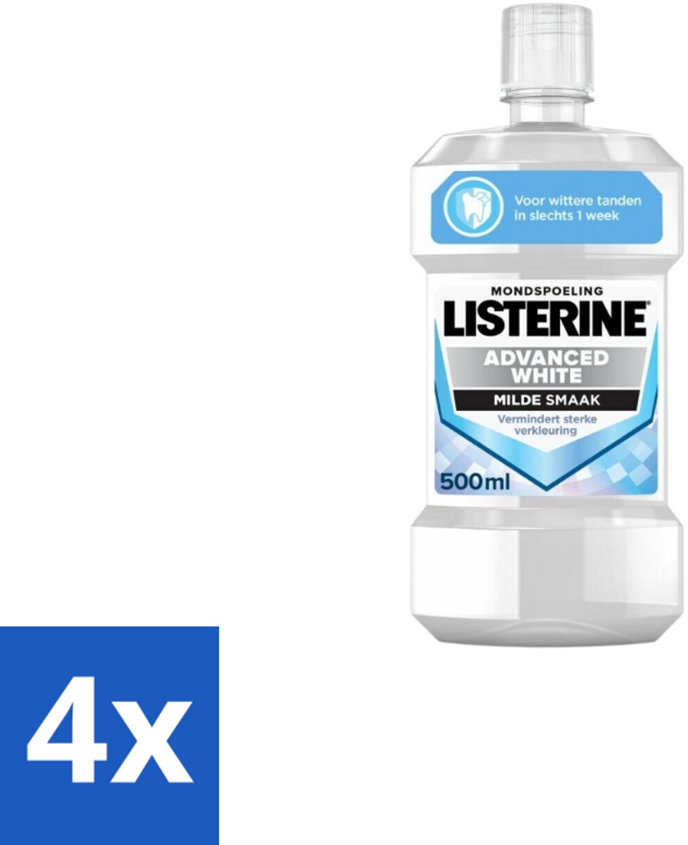 4 x Listerine – Mondwater – Advanced White – 500 ml - Mondwater - Tanden Witteren - Mondhygiëne - Mondverzorging - Aanslag Voorkomen