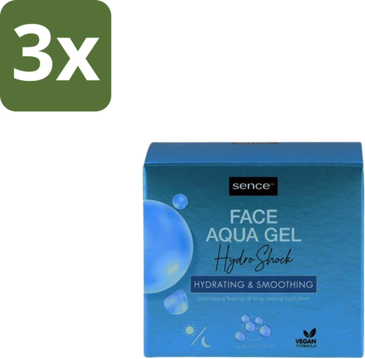3 x Sence – Dagcrème – Aqua Gel Hydro Shock 2-in-1 – 50 ml - Hyaluronzuur Serum - Hydratatie - Huid Verzorging - Stralende Huid - Fijne Lijntjes