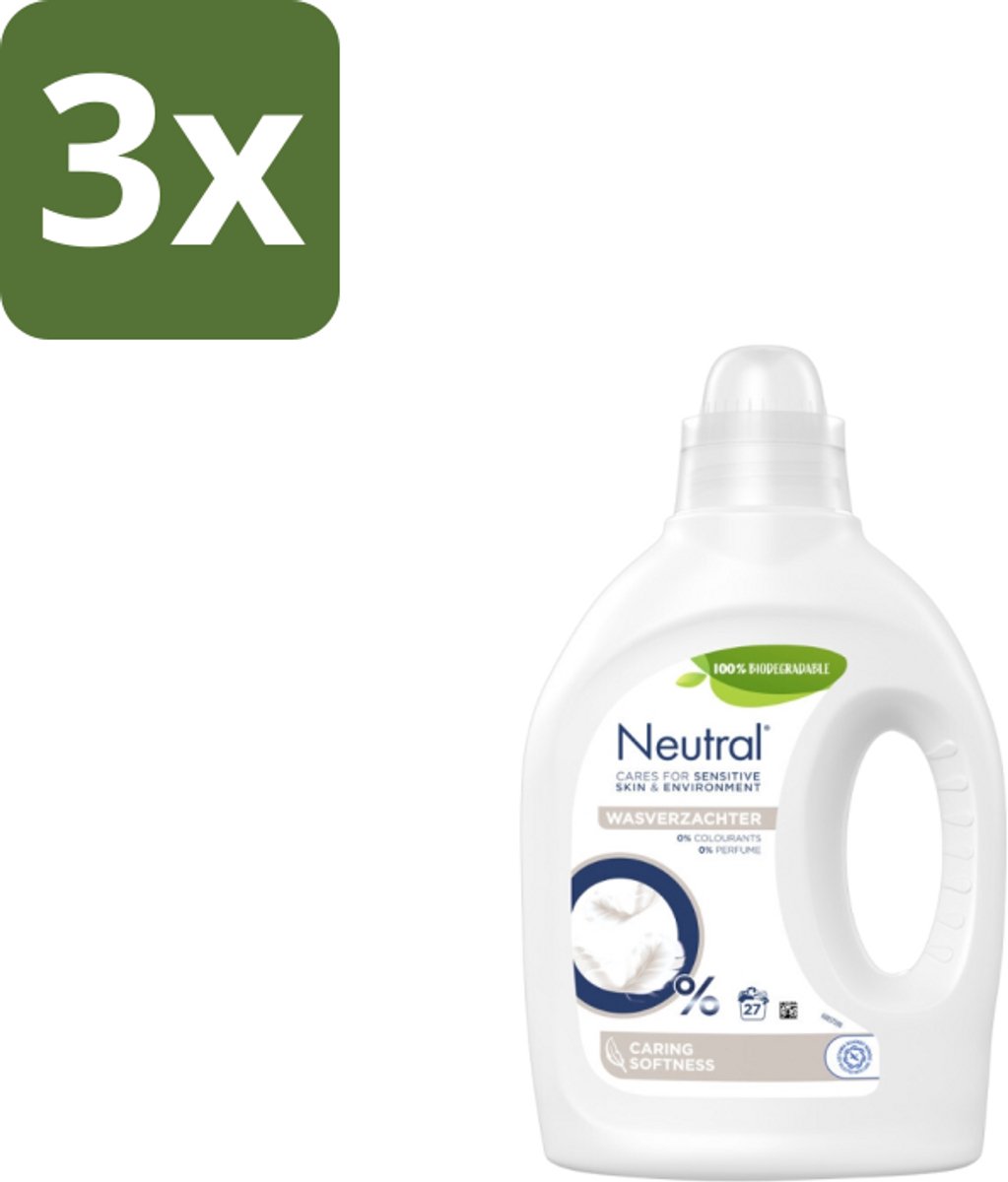 3 x Neutral Wasverzachter 27 Wasbeurten 750 ml - Wasverzachter - Gevoelige Huid - Milieuvriendelijk - Parfumvrij - Babykleding