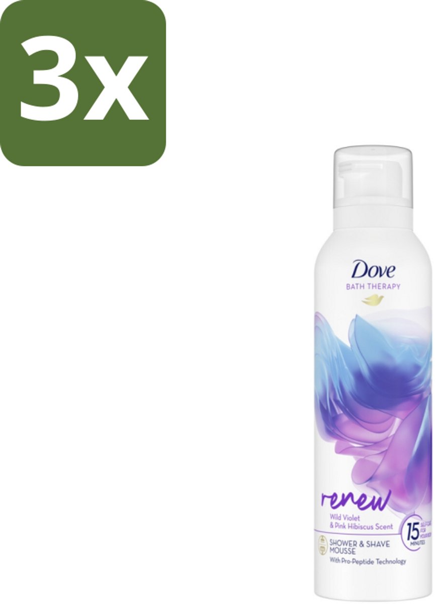 3 x Dove – Douche- & Scheerschuim – Bath Therapy Renew – 200 ml - Douche En Scheerschuim - Huidvernieuwing - Pro-peptide - Huidverzorging - Scheren Onder De Douche