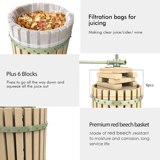 Handmatige Fruitpers van Massief Hout voor Appels en Wijn - Duurzaam, Efficiënt en Gebruiksvriendelijk — afbeelding 4
