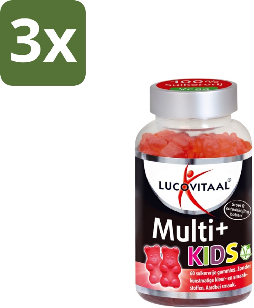 3 x Lucovitaal Vitamine Gummies Multi+ Kids 60 gummies - Multivitamine Gummies Voor Kinderen - Vitamine C Voor Kinderen - Vitamine D Voor Kinderen - Vitamine B12 Voor Kinderen - Suikervrije Gummies