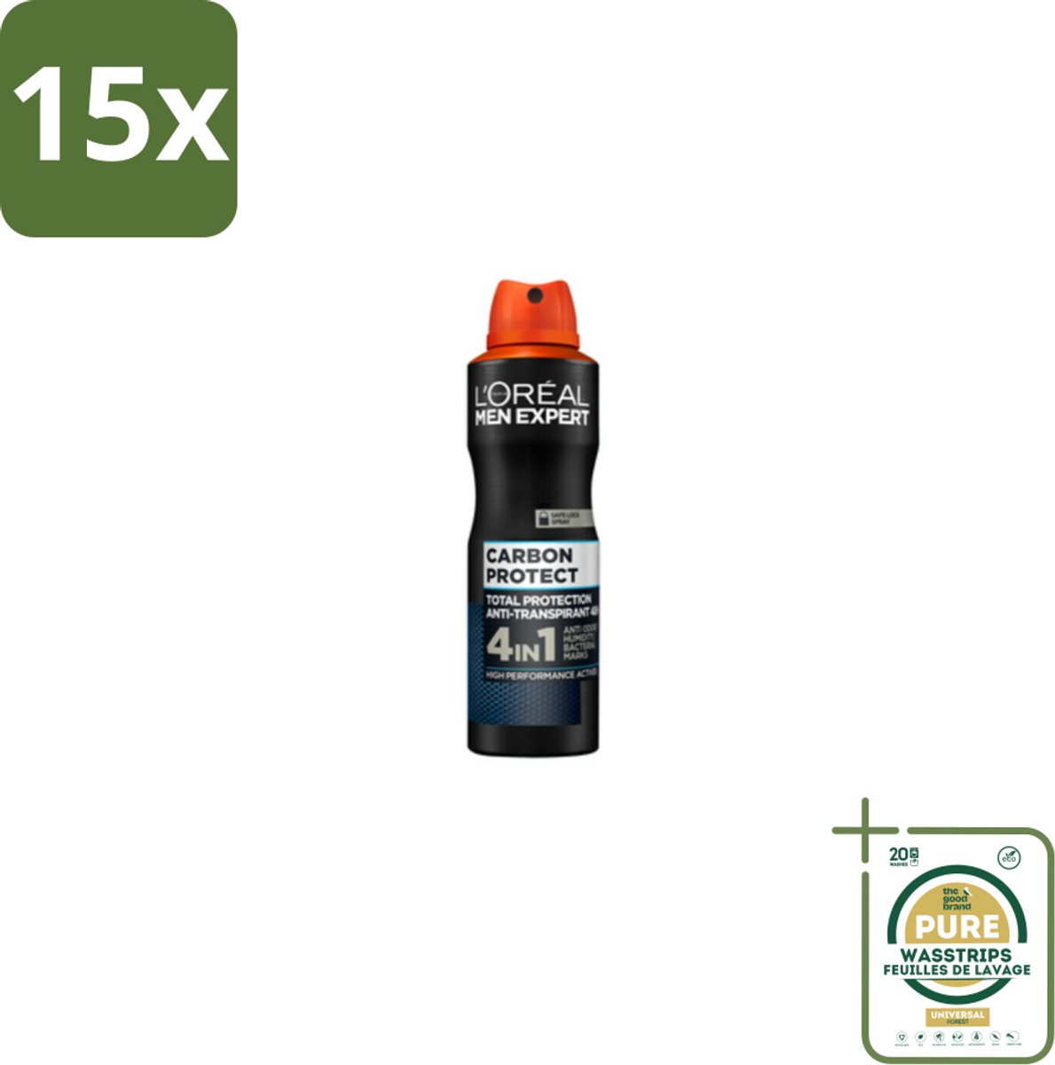 15 x L'Oréal Men Expert Deodorant Spray Carbon Protect 150 ml - Grootverpakking - Deodorant Spray - Anti-geur - Anti-vocht - Anti-bacterie - Vlekken Op Kleding