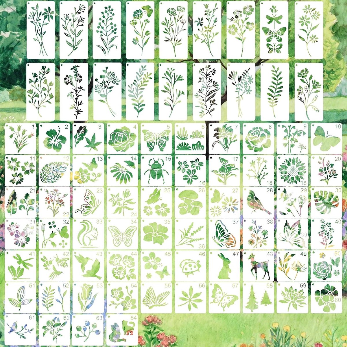 Complete Set van 82 Stencils voor Schilderen en Tekenen, Herbruikbare Sjablonen met Bloemen, Bladeren en Dieren voor Creatieve DIY Projecten en Geschenkkaarten