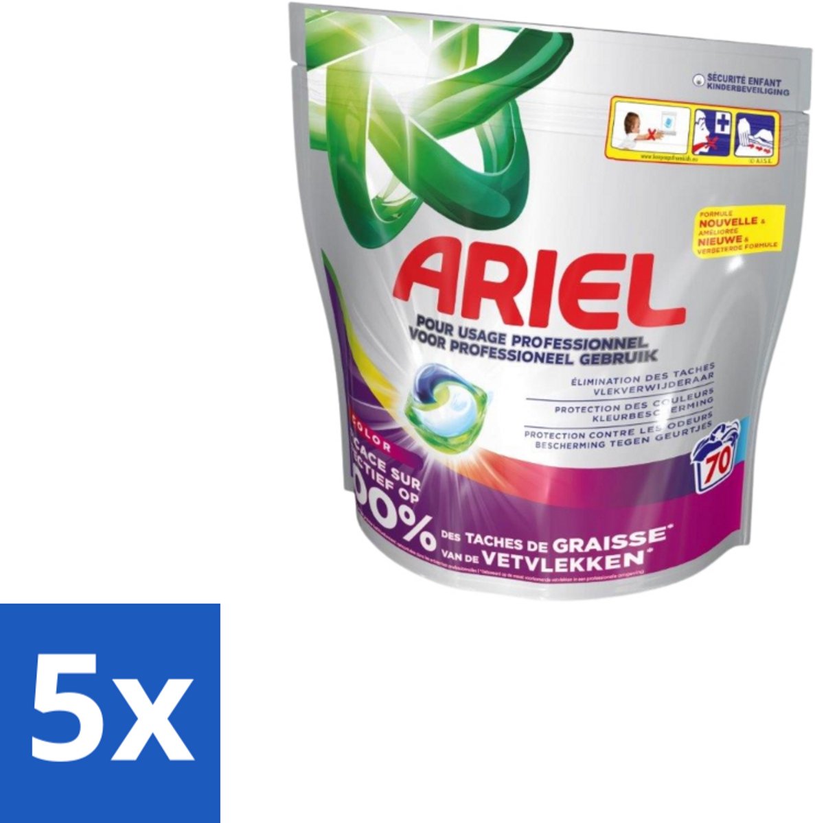 Ariel – Wasmiddel Pods – All-in-1 Color – Kleurbehoud – 70 wasbeurten - Bulkverpakking - 5 stuks