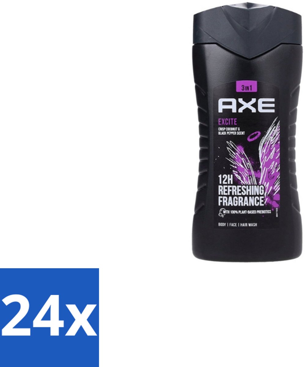 24 x Axe – Douchegel – Excite - 250 ml - Douchegel - Zwarte Peper - Kokosnoot - Mannelijke Geur - Fris Gevoel