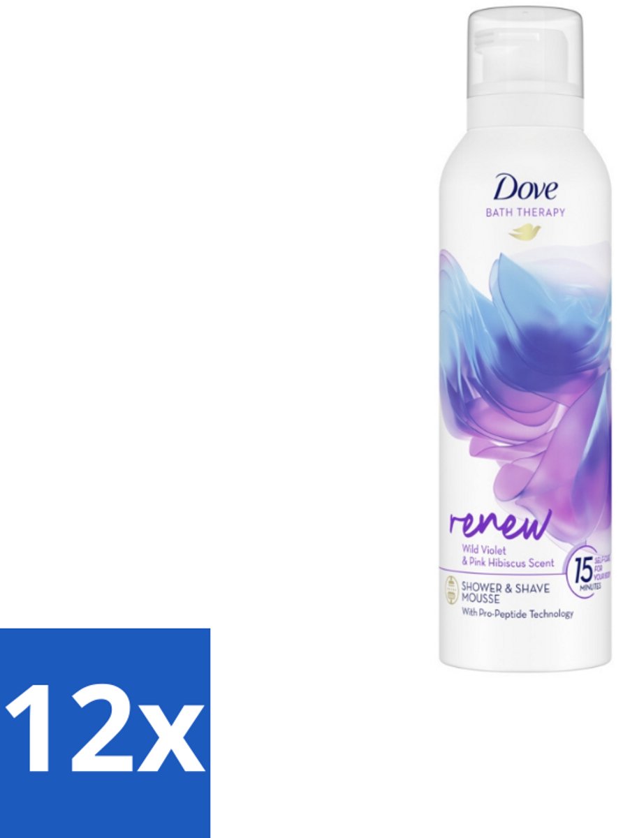 12 x Dove – Douche- & Scheerschuim – Bath Therapy Renew – 200 ml - Douche En Scheerschuim - Huidvernieuwing - Pro-peptide - Hydratatie - Luxe Douche