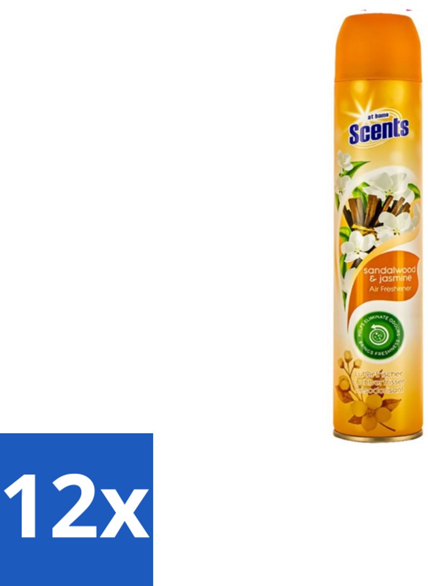 12 x At Home – Luchtverfrisser Spray – Sandalwood – Warm & Houtachtig - 400 ml - Luchtverfrisser - Geur - Sandelhout - Jasmijn - Geurneutralisatie