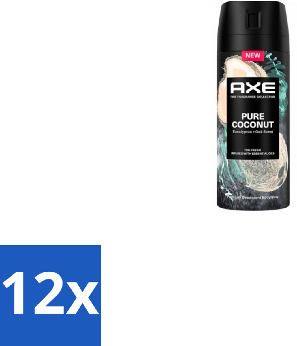 12 x Axe – Deodorant Spray – Pure Coconut – 150 ml - Deodorant Spray - Kokosgeur - Frisheid - Transpiratiegeur - Huidbescherming