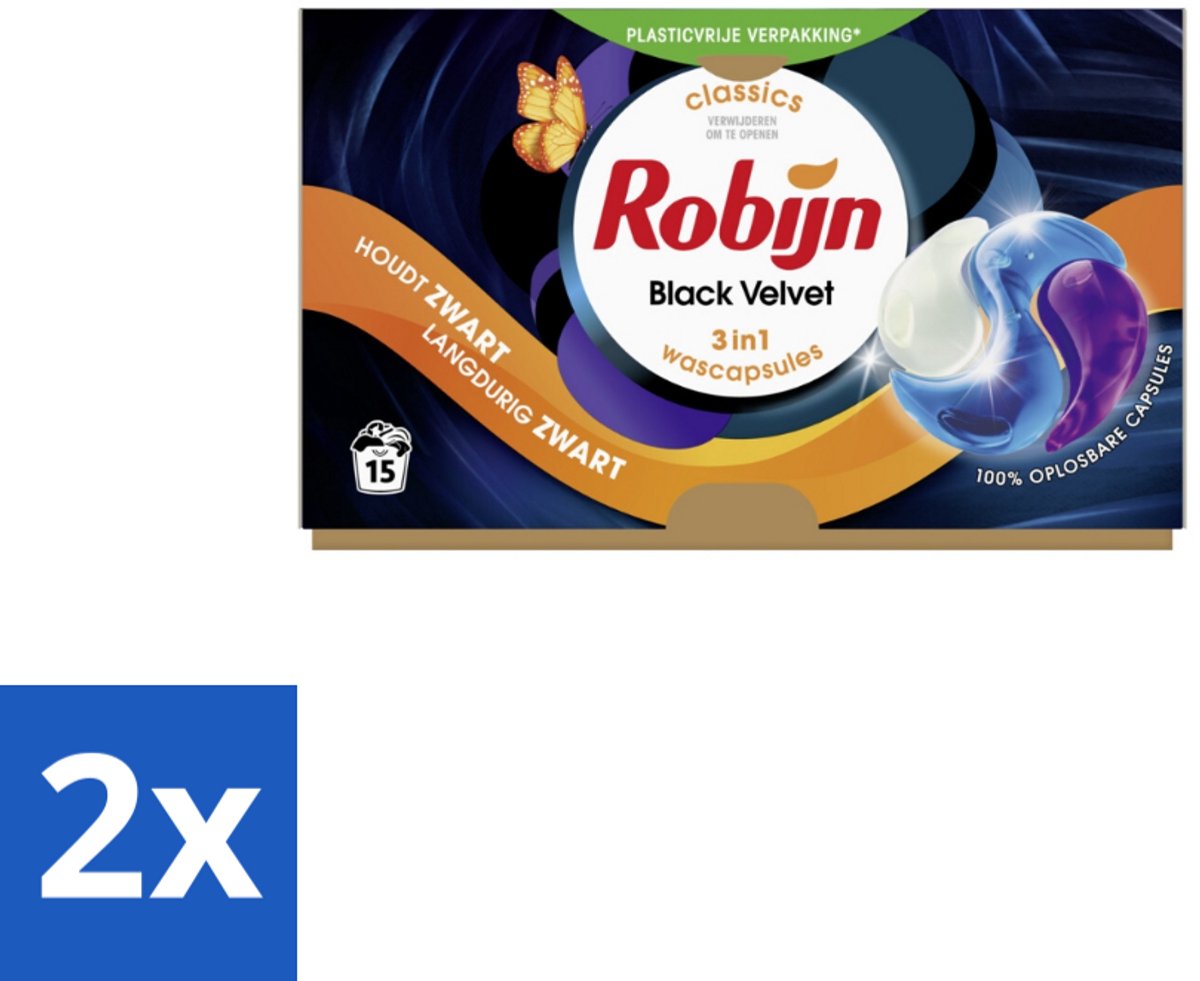 Robijn Wascapsules 3-in1 Black Velvet 15 stuks per verpakking - Voordeelverpakking - 2 stuks