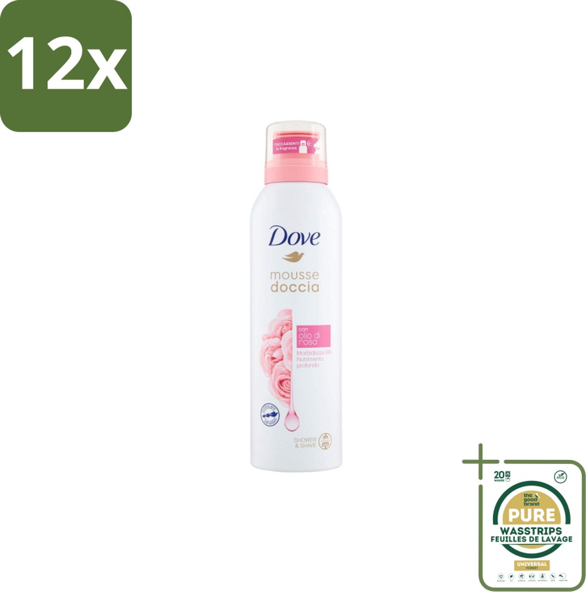 Dove – Douchefoam – Rose Oil – 200 ml - Voordeelverpakking - 12 stuks - Huidverzorging - Hydratatie