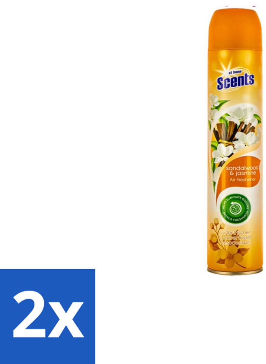 2 x At Home – Luchtverfrisser Spray – Sandalwood – Warm & Houtachtig - 400 ml - Luchtverfrisser - Geur - Sandelhout - Jasmijn - Geurneutralisatie