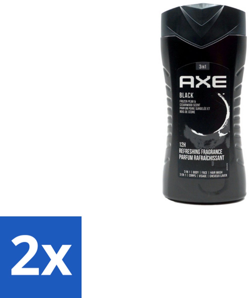 2 x Axe – Douchegel – Black – Houtachtig & Fris - 250 ml - Douchegel - Frisheid - Mannelijke Geur - Cederhout - Peer