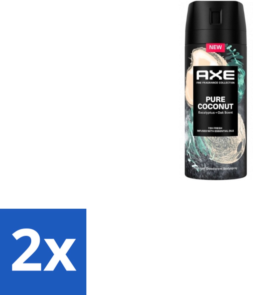2 x Axe – Deodorant Spray – Pure Coconut – 150 ml - Deodorant Spray - Kokosgeur - Frisheid - Transpiratiegeur - Huidbescherming